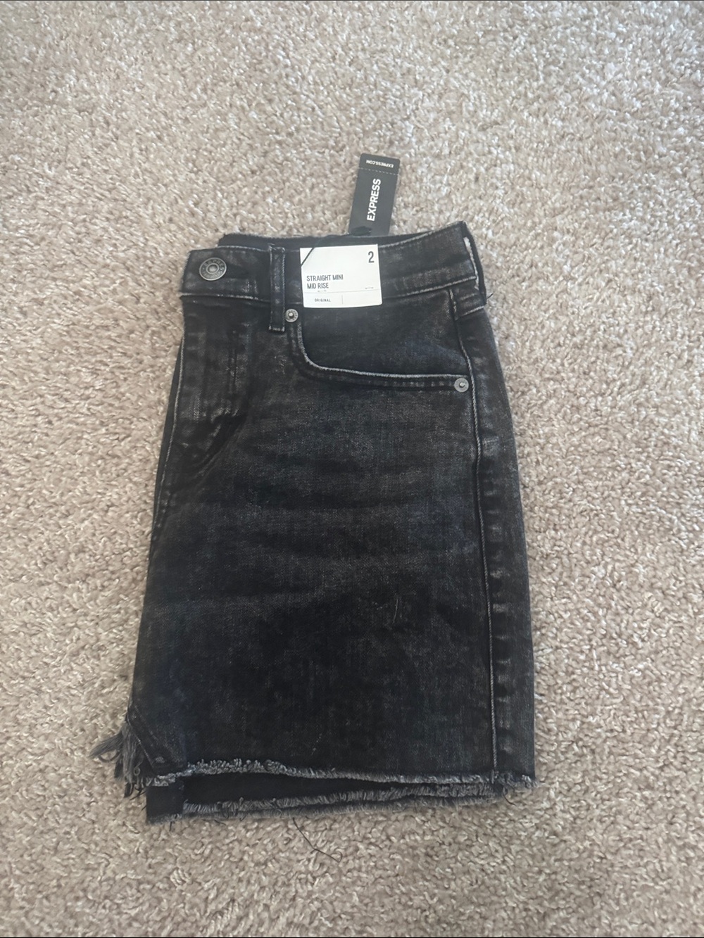 Express Black Washed Denim Mini Skirt with Raw Hem